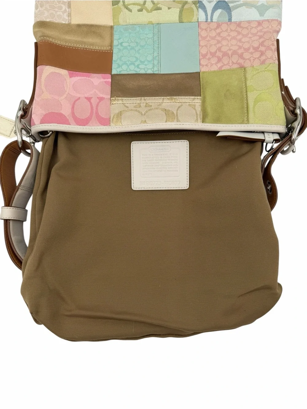 Coach Pastel Patchwork Hobo Shoulder Bag White Leather Y2K Rare F10877